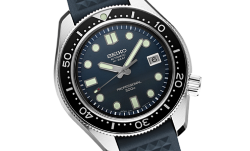 A close-up of a sporty Seiko Luxe watch, available at Hannoush Jewelers.